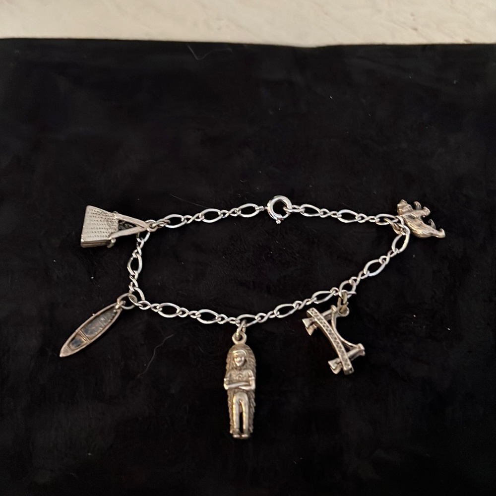 Lot vintage Sterling Silver charms Native American chief canoe bridge